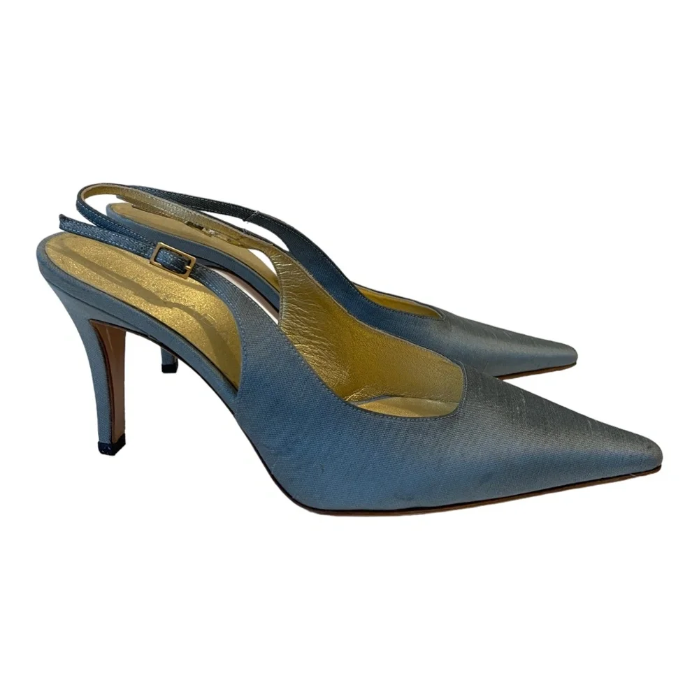 ESCADA Shoes Bryne Pale Blue Silk Slingback High Heel Pumps Size 37.5, US 7.5